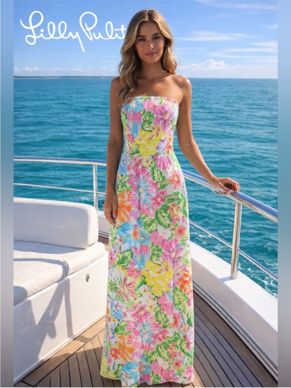 🩷Lilly Pulitzer Target Strapless Floral Print Nosey Posey Maxi Dress XS🩷